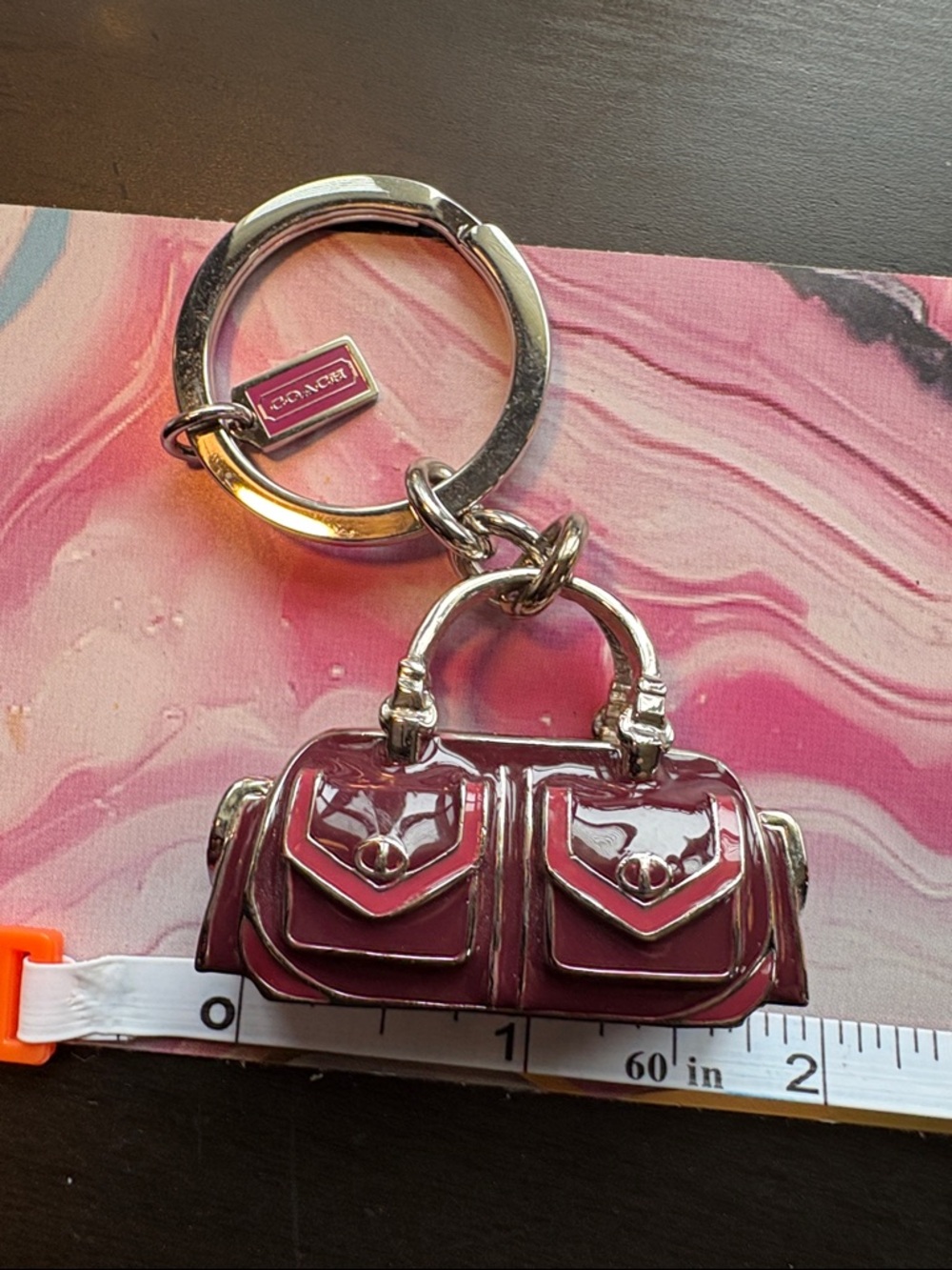 Coach Burgundy Patent Mini Satchel Key Ring with Silver Hardware - Picture 2 of 7